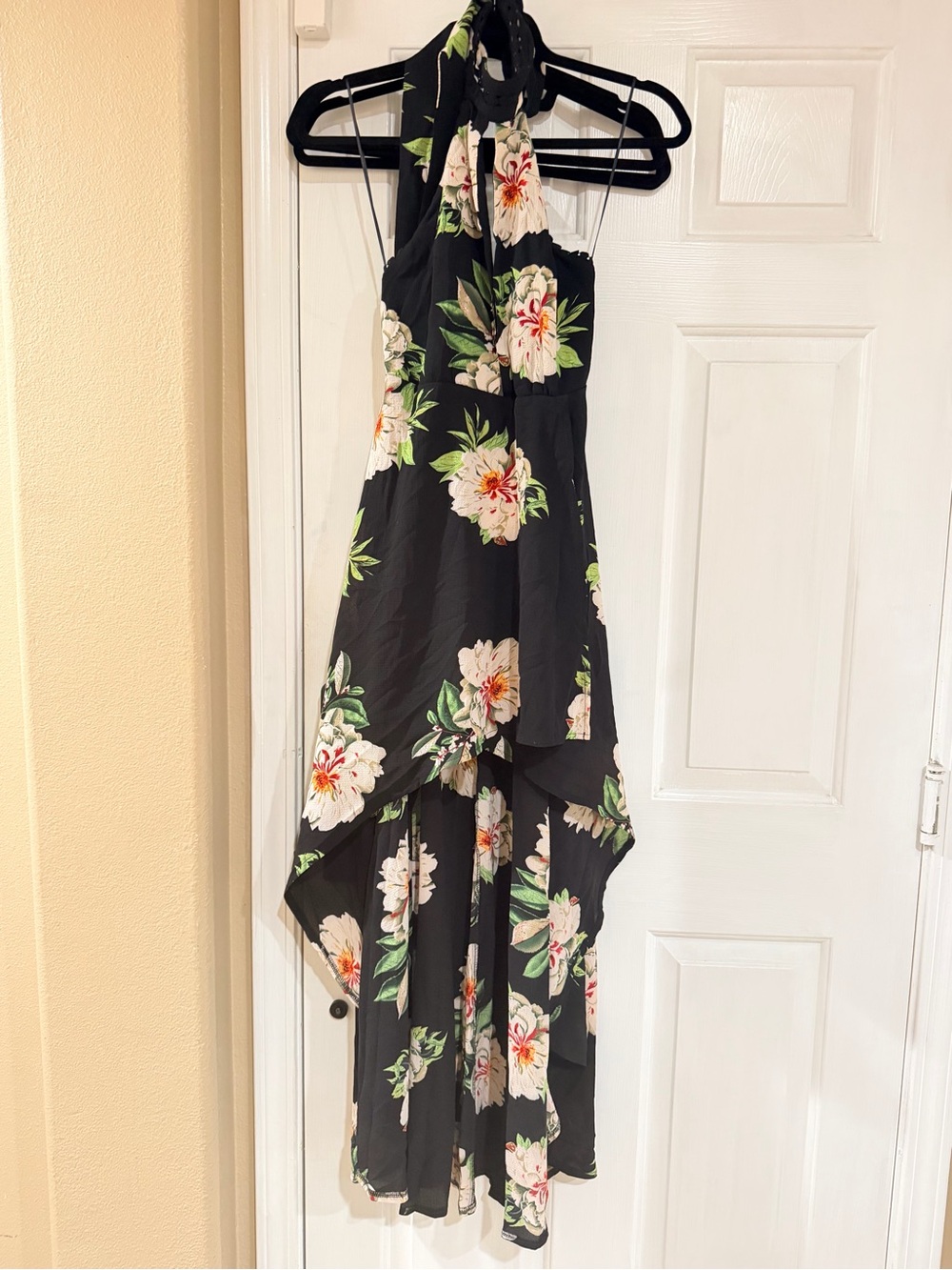Luxxel Black Floral High-Low Halter Dress